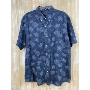 Polo Ralph Lauren Classic Fit Indigo Mens Linen Shirt XXL Pineapple Palm Trees